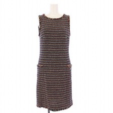 【Dresses】CHANEL 2011 Model Tweed Dress Sleeveless Knee-Length Coco Mark