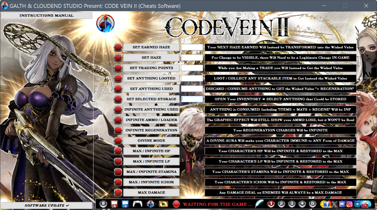 CODE VEIN II WORLD'S QUALITY CHEATS, HAZE, MAX LVL 300, TRADING PT, JAIL, [PC]