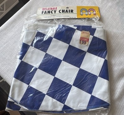 Vtg Inflatable Fancy Chair  Pool Float. White And Blue Checkered