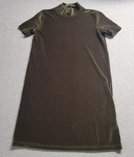 Madewell Olive Green Velvet Mock Neck Mini Dress Shirt Dress Size XXS Women's