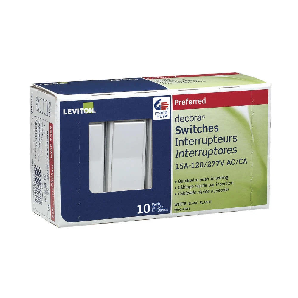 Перекидной выключатель Leviton Decora 15A 277V Белый 1-полюсный Ac Quiet 10Pk 6390₽