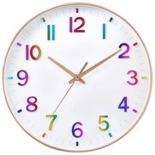 Kid Wall Clocks Battery Operated,12 inch Silent Non Ticking Modern Gradient