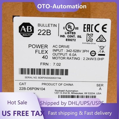 22B-D6P0N104 Allen-Bradley PowerFlex 40 2.2KW/3.0HP AC Drive US Free Tax