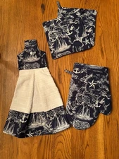 "NAUTICAL "  dish towel with 2 pot holders & 1 oven mitt (4pc set )