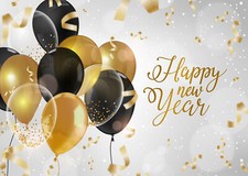 Happy New Year Balloons Golden Ribbons 7x5ft Backdrop Vinyl Photo Background LB