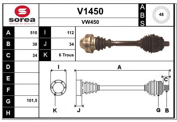 Arbre de transmission SNRA V1450 pour train avant de berline essence
