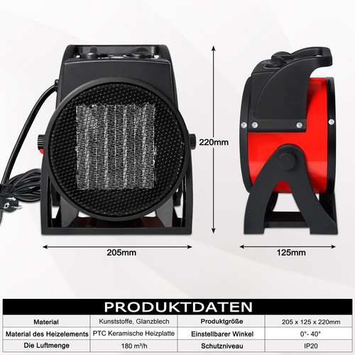 Keramik Heizlüfter Heizstrahler Schnellheizer Elektro Heizung 2kW/3kW Bauheizer - Bild 14 von 14