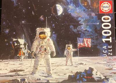Rare EDUCA First Men On The Moon 1000 Puzzle Vintage Apollo Astronaut Space Ship