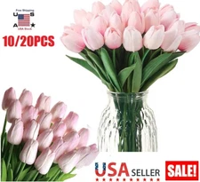 20/10× Pink Artificial Tulip Fake Flowers Real Touch For Wedding Home Decor US