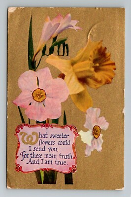 vintage Valentine's daffodil What sweeter flowers Written posted Franklin Stamp