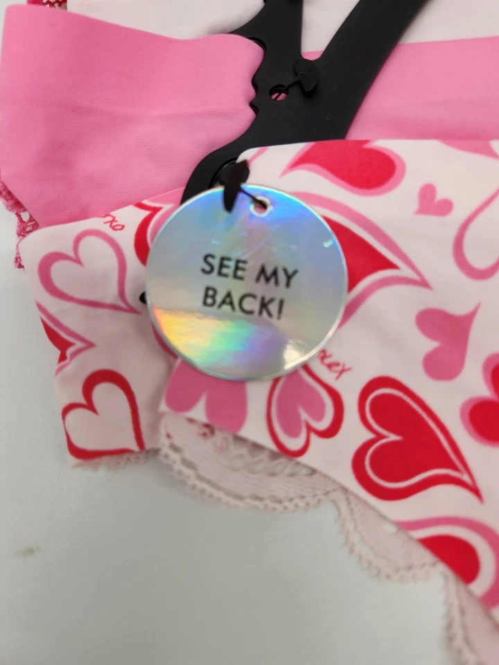 Paquete de 5 bragas de encaje trasero gris/rosa/rosa claro/impresiones cardíacas XOXO para mujer M L XL Foto 4 de 4