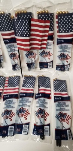 48 NEW ANNIN PATRIOTIC AMERICAN FLAG 12 PACKS 4 4" X 6" GOLD BALL TOP 10" TALL - Picture 3 of 5