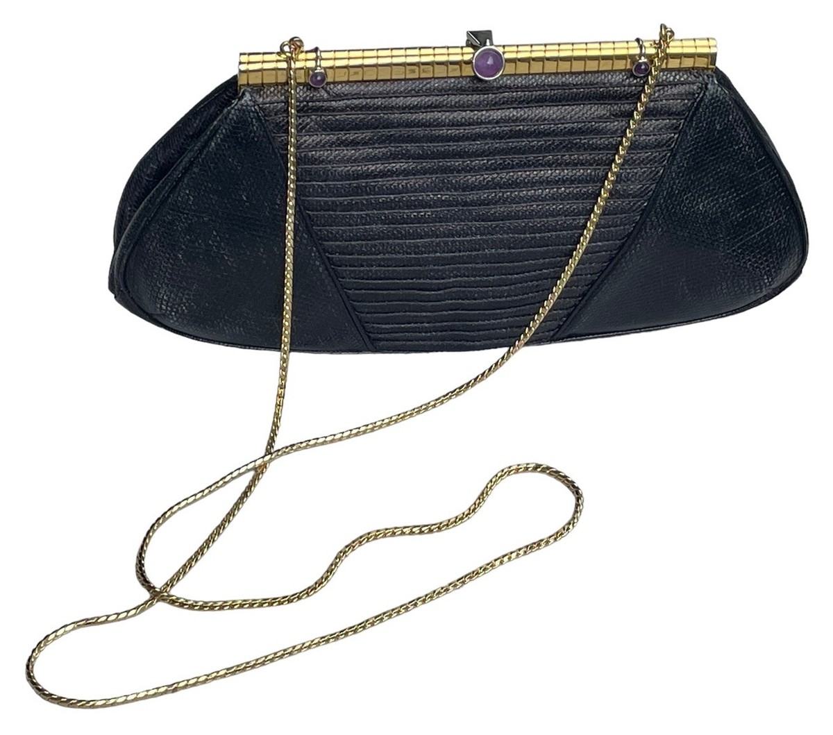 Judith Leiber Black Lizard Embossed Leather Clutch Crossbody