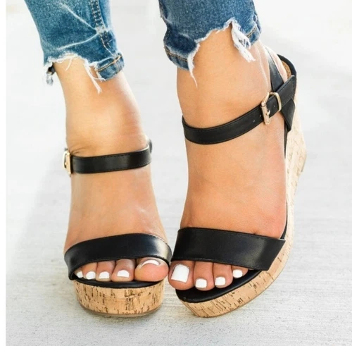 Vizzano Pelica Black Wedge Shoes