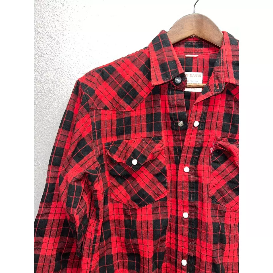 Camisa De Colección Años 70 80 Ben David Sanforizada Roja A Cuadros Perla A Presión Con Botones M Foto 3 de 4