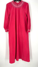 VTG Vanity Fair Womens S/M Housecoat Robe Half Zip Velour Embroidered pink maxi