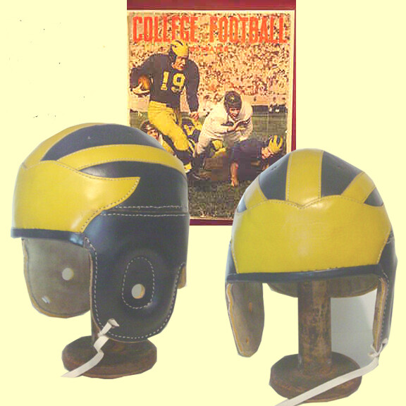 1940 leather football helmets 1940s Michigan Leather Football Helmet Harmon