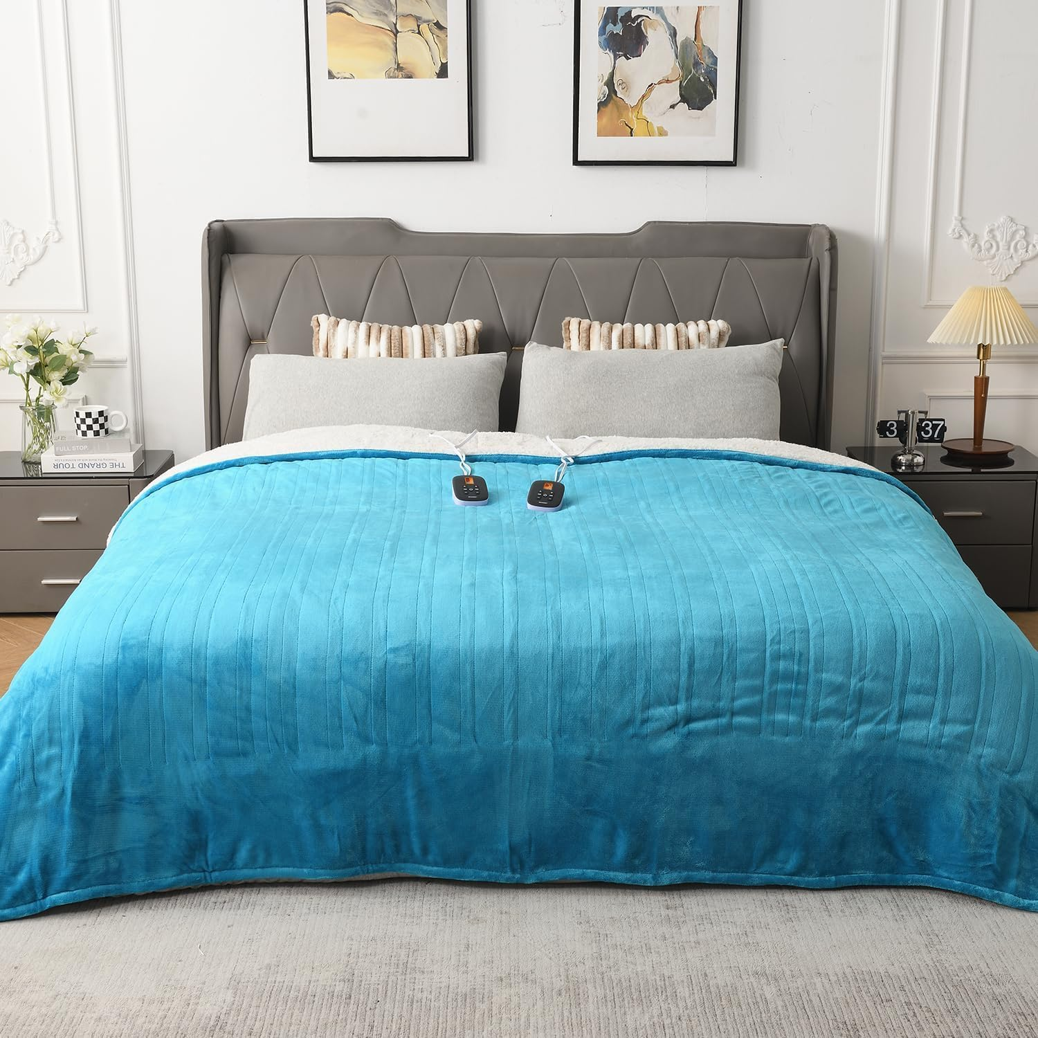 King Size Heated Blanket with Dual Control - Flannel & Sherpa, 84x90 Inches