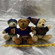 Vintage 2000 Hug Fun Teddy Bears Plush Lot 3 Jointed 9" Christmas Sweaters Hats
