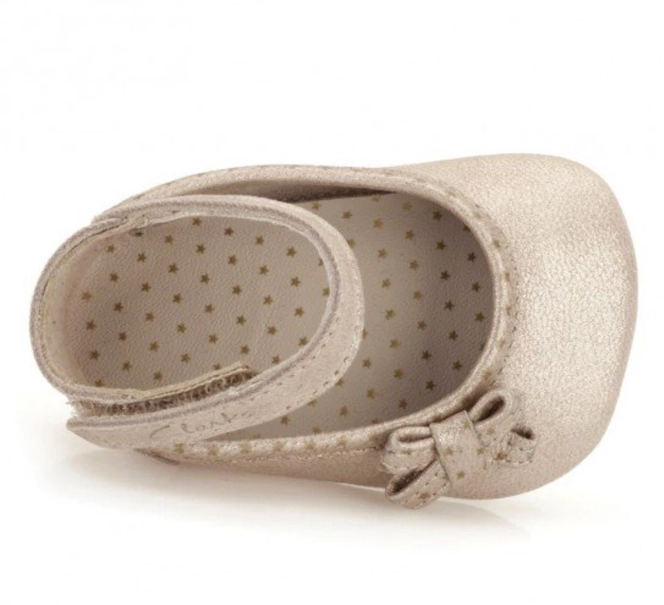 Brand New CLARKS Baby Girl Harper Shoes Soft Leather Bow Gold Mary Jane Size 6-9 - image 4 of 4
