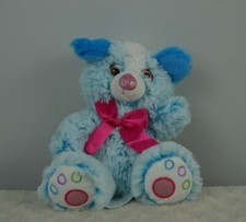 Hug Fun Puppy Dog Plush Stuffed Animal Toy Blue White Pink Bow Sparkle Nose