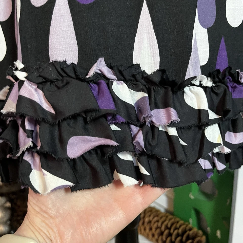 De Colección Vestido Marimekko Gota de Lluvia Púrpura Cambio Túnica Mezcla Seda Volantes Talla 38 EE. UU. 8 Foto 3 de 4