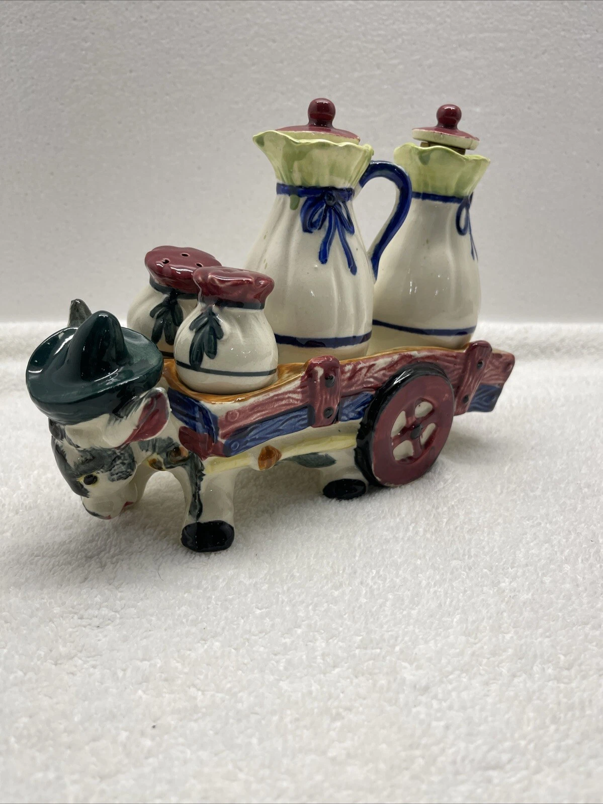 Vintage Oil and Vinegar Ceramic Donkey Cart