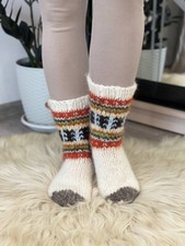 Hand-Knitted Extra Thick Wool Socks White Organic Wool, Large Sizes, Cozy Gift