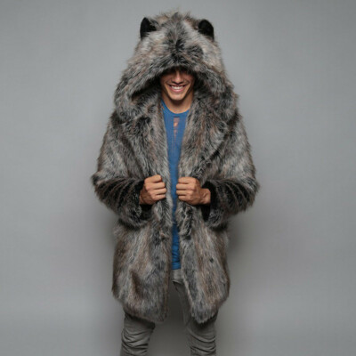 Fashion Fur Lined Winter Coat Mens Men Winter Warm Faux Mink Fur