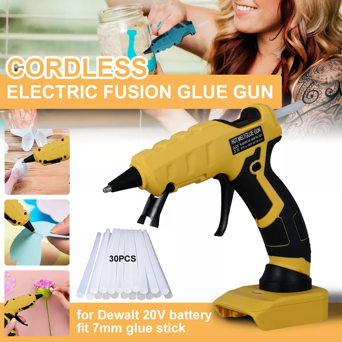 Cordless Hot Melt Glue Gun with 7mm Sticks for Makita for Dewalt for  Milwaukee 18V Lithium