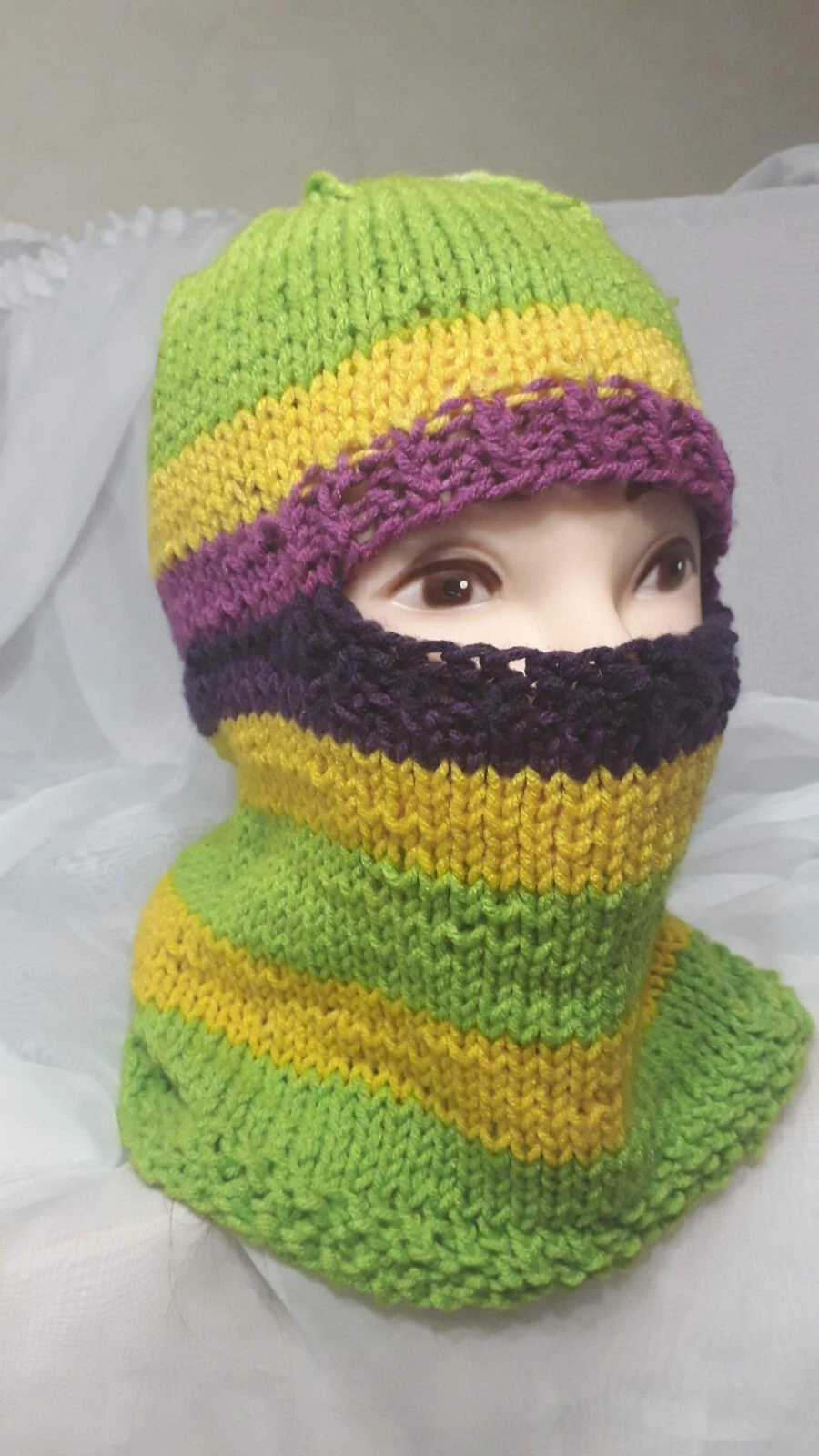 Handmade Knit Colorful Balaclava Winter Unisex Acrylic Hood Hat Ski Mask
