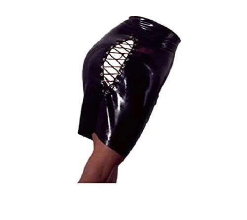 Falda de cuero sintético brillante fetiche erótico con lazo trasero abierto sensualidad Foto 3 de 3