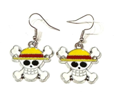 One Piece Orecchini Pendenti Jolly Roger Teschio Pirati Nichel Free Manga Anime