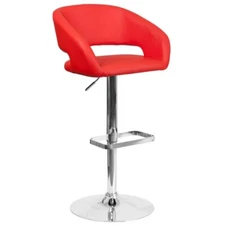 Contemporary Red Vinyl Adjustable Height Mid Back Barstool with Chrome Base