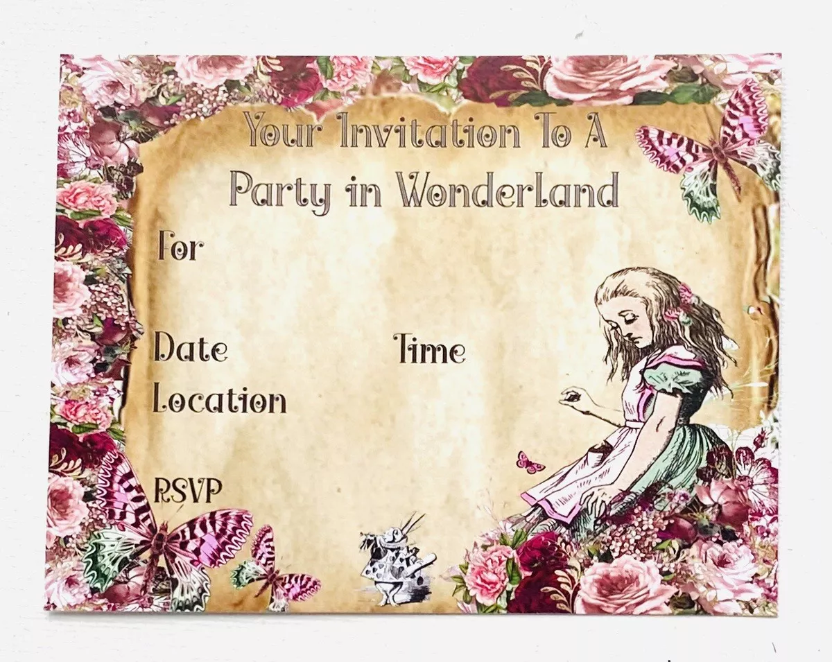 Alice In Wonderland Vintage Themed Party Invitations, 10 Cards With  Envelopes