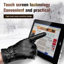 Gloves Men Winter PU Leather Black Gloves Button Warm Mittens Warm Gloves