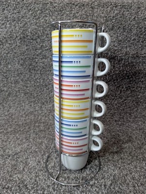 Vintage Rayware bunte stapelbare Espresso Kaffeetassen mit Ständer 