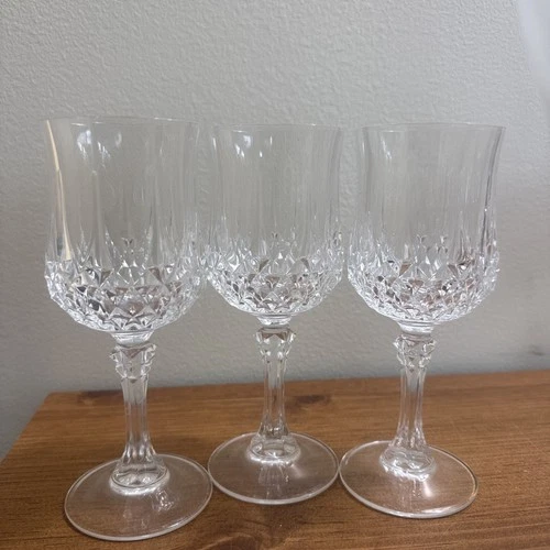 Crystal Cristal D'Arques Longchamp Wine Glasses Goblets Set of 3