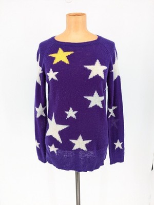 Amuse Paris Womens Size XS Sweater 100% Cashmere Purple Stars Print Luxury Knit
