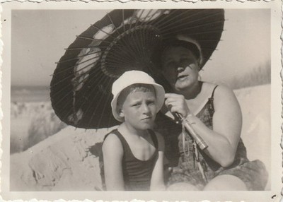 Vintage Photo Mother with Child and Parasol Fashion Snapshot