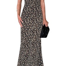 Black Leopard Print Maxi Summer Dress Med