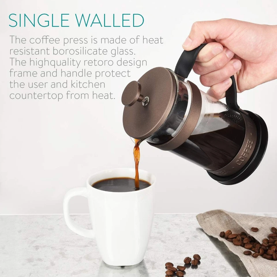 Cafetera retro prensa francesa (12 oz) - Té de acero inoxidable con émbolo Foto 3 de 4