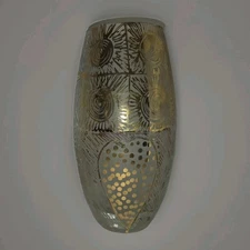 Art Glass Vase Frosted Gold Painted Hearts Stars Sun Thick Centerpiece Modern 