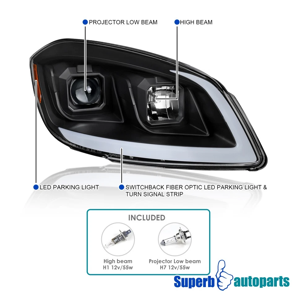 For 2005-2010 Chevy Cobalt 07-09 Pontiac G5 Black LED Tube Projector Headlights Foto 3 de 4