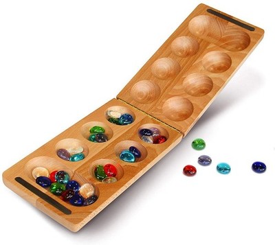 We Games klappbares Mancala mit Massivholzbrett & Glassteinen - 18 Zoll [Para