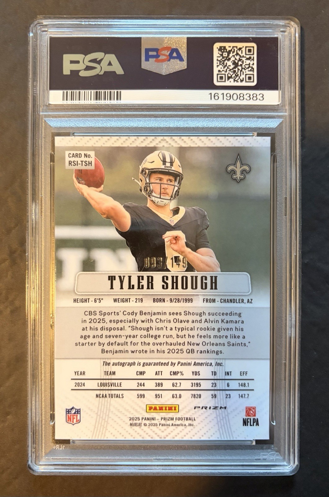 2025 Prizm Tyler Shough Retro 2012 Signatures Auto /149 #RSI-TSH Rookie PSA 10 view 2