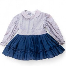 Vintage Martha s Miniatures Toddler Dress 3T Polka Dot Ruffle Blue