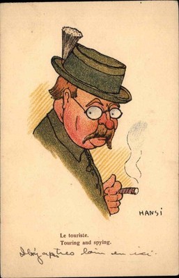 A/s HANSI FRENCH VINEGAR VALENTINE Tourist and Spying Cigar Antique Postcard