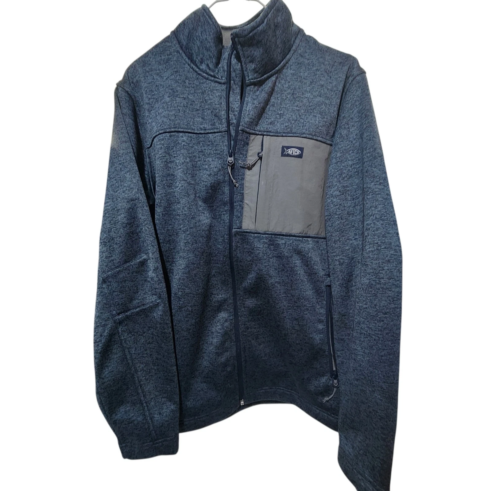 AFTCO Jacket Mens Med Full Zip Sweater Fleece Blue Heathered American Fishing