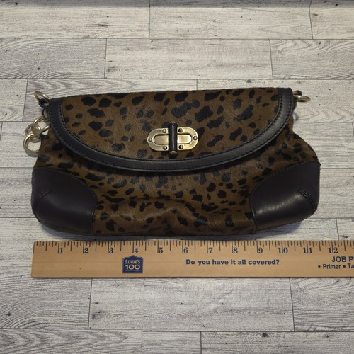 Ann Taylor Cheetah Animal Print Leather Bag Baguette Gold Chain Strap Turn Lock - Picture 14 of 17